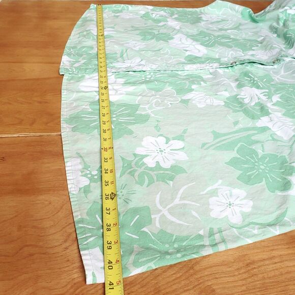 VTG Long Sleeve Cotton Shirt Dress Plus Sz 3X Green Floral Pearl Snap Pockets - Picture 10 of 12